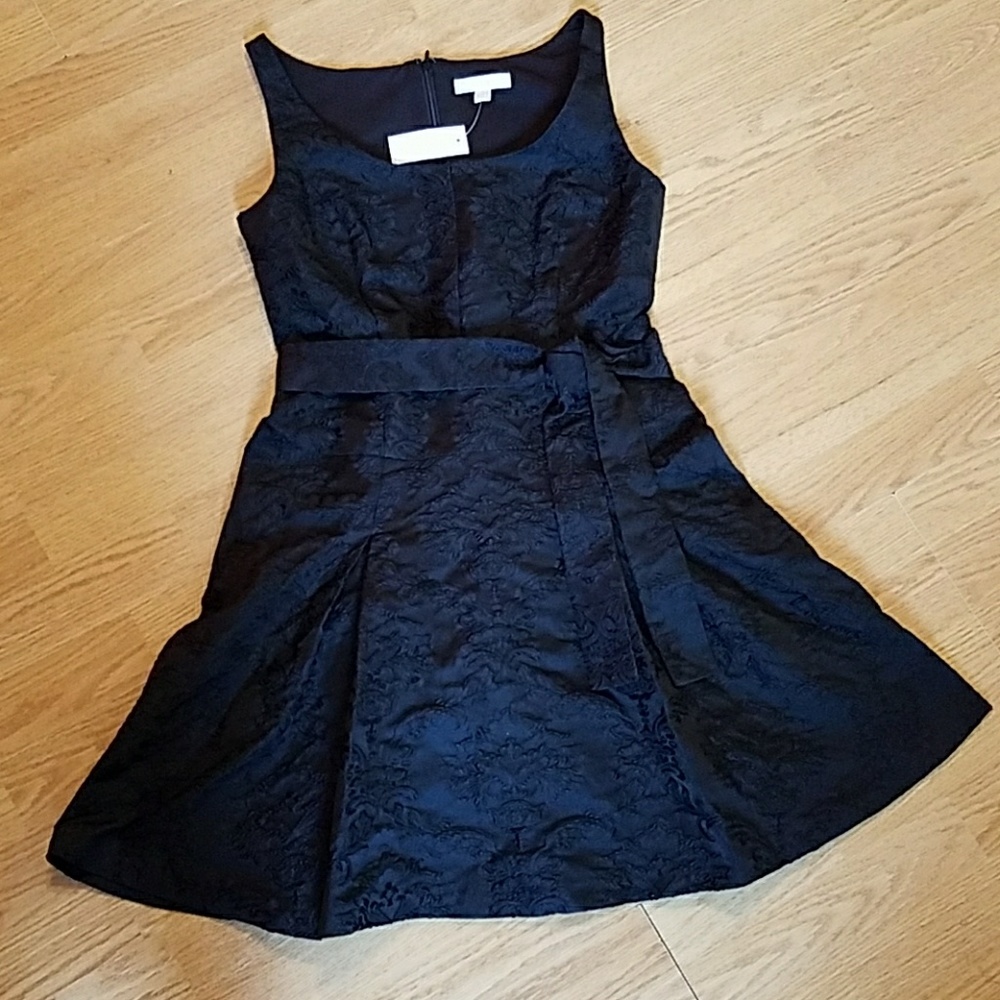 Ann Taylor brocade pleated little black dress